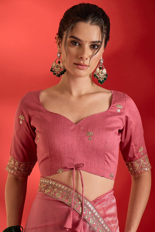 Latoya Pink Net Sequins With Embroidered Ready To Wear Saree