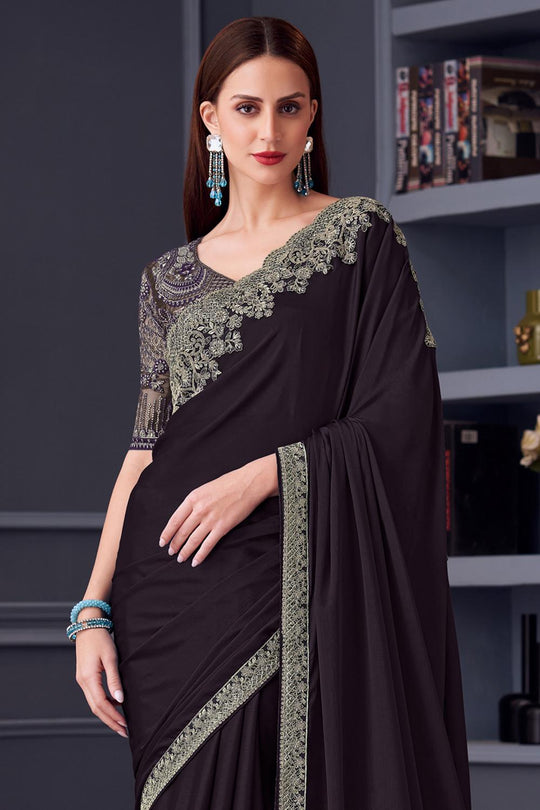 Jossette Dark Violet Chiffon Embellished Designer Party Wear Ready to Wear Saree