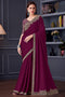 Jossette Wine Chiffon Embellished Border Work Ready to Wear Saree