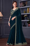 Jossette Teal Blue Chiffon Embellished Designer Border Ready to Wear Saree