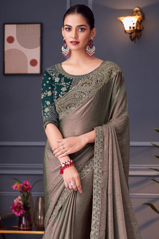 Daria Metallic Green Chiffon Embellished Ready to Wear Saree