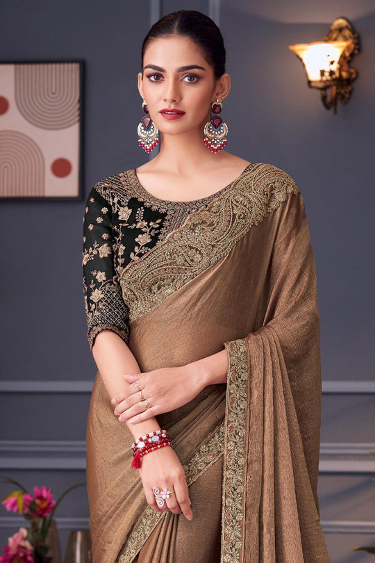Daria Metallic Rust Chiffon Embellished Ready to Wear Saree