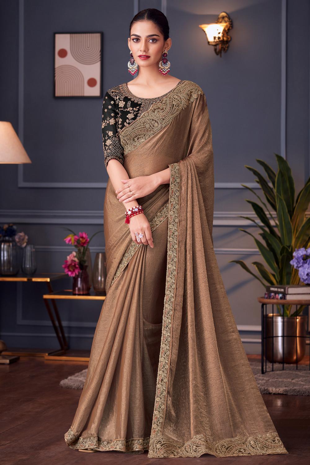Daria Metallic Rust Chiffon Embellished Ready to Wear Saree