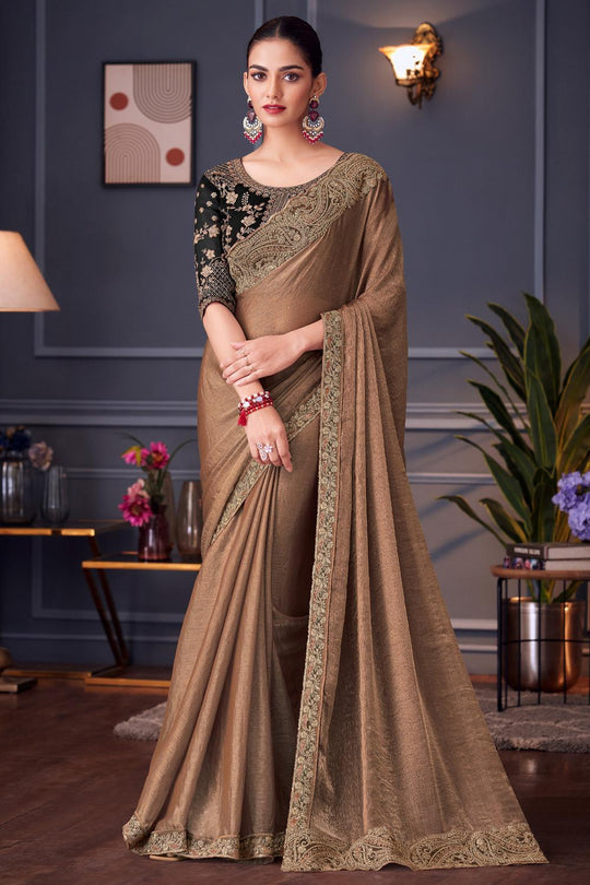 Daria Metallic Rust Chiffon Embellished Ready to Wear Saree