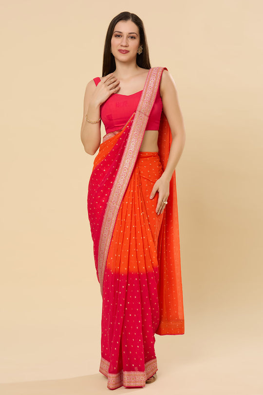 Celia Silk Blend Orange Printed One Minute Saree