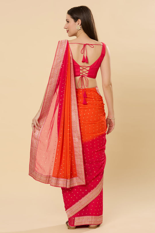 Celia Silk Blend Orange Printed One Minute Saree