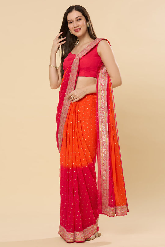 Celia Silk Blend Orange Printed One Minute Saree