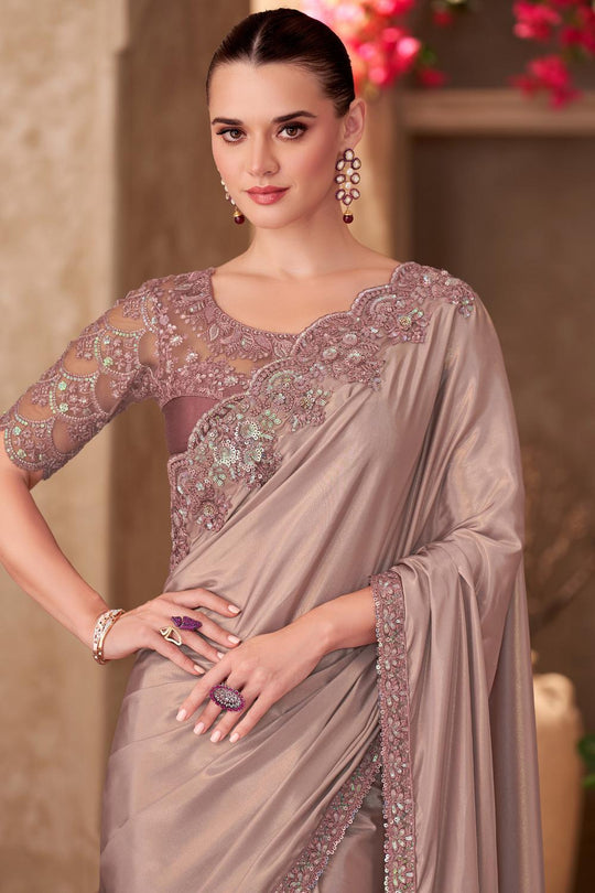 Hope Beige Georgette Embellished border Ready to Wear Saree