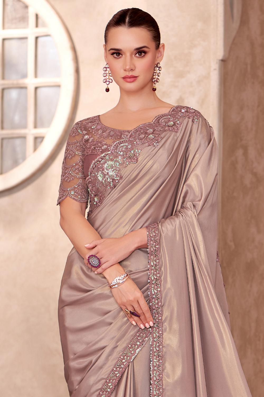 Hope Beige Georgette Embellished border Ready to Wear Saree