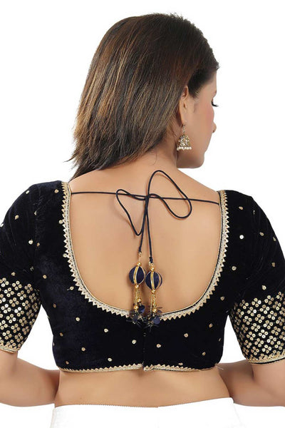 Deepti Navy Blue Velvet Sequin Half Sleeve Blouse