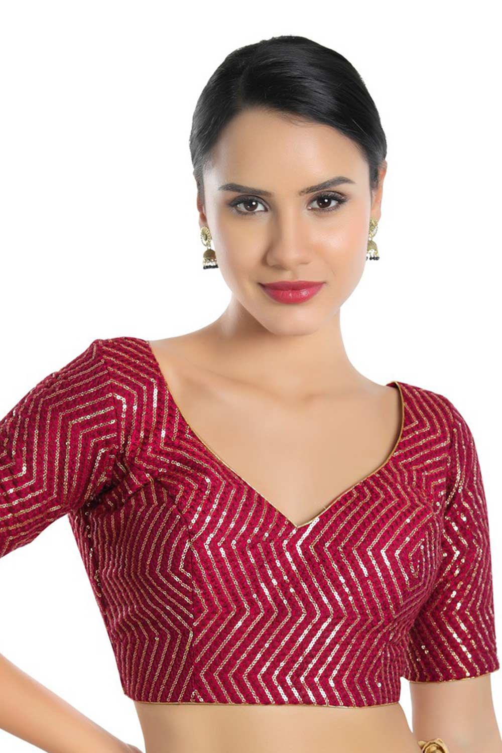 Buy Maroon Silk  Sequin Blouse Online