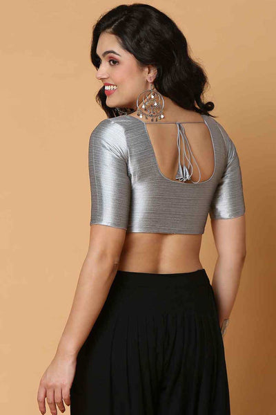 Buy Grey Mulbury Silk Readymade Saree Blouse Online - One Minute Sareee