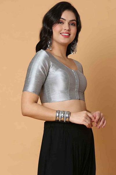 Buy Grey Mulbury Silk Readymade Saree Blouse Online - One Minute Sareee