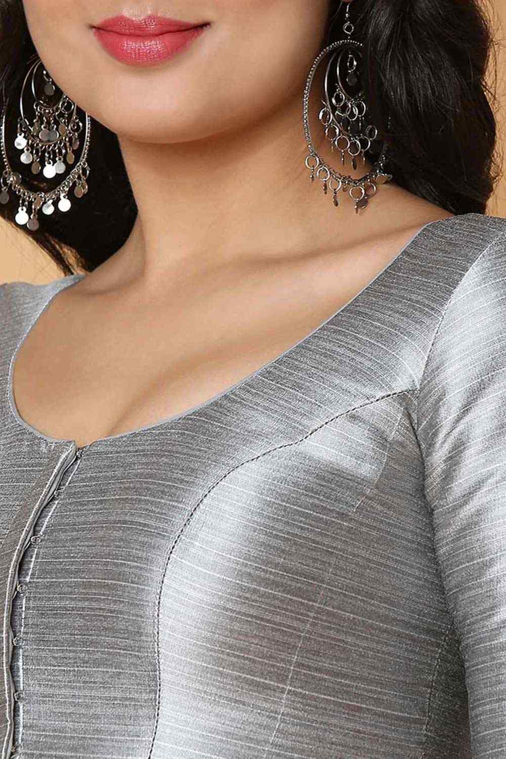 Buy Grey Mulbury Silk Readymade Saree Blouse Online - One Minute Sareee