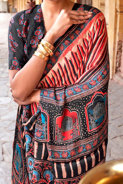 Suri Beige Viscose Silk Ajrakh Ready To Wear One Minute Saree