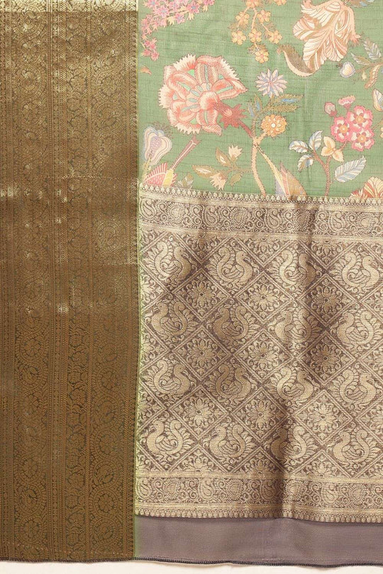 Hannah Green Soft Silk Kalamkari Printed Ready to Wear Saree