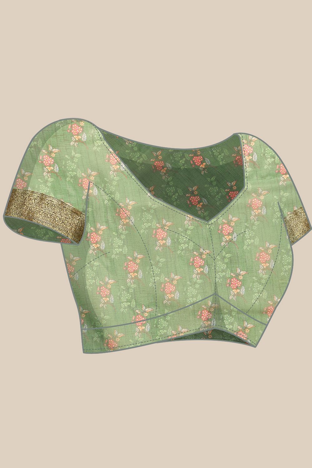Hannah Green Soft Silk Kalamkari Printed Ready to Wear Saree