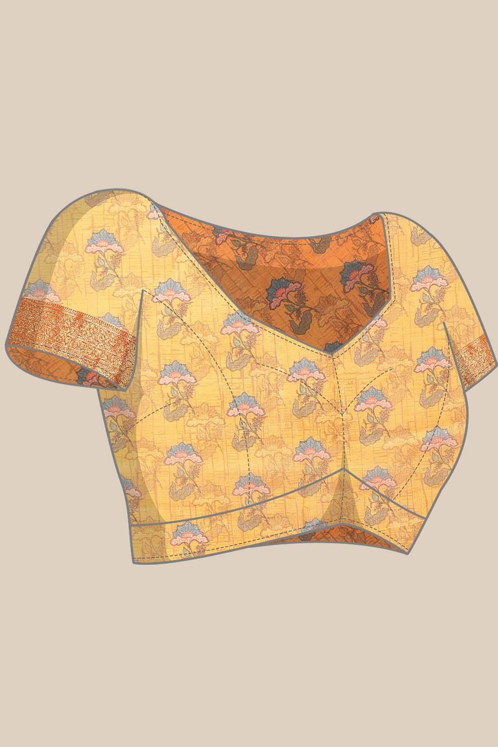 Ella Mustard Soft Silk Kalamkari Printed Ready to Wear Saree