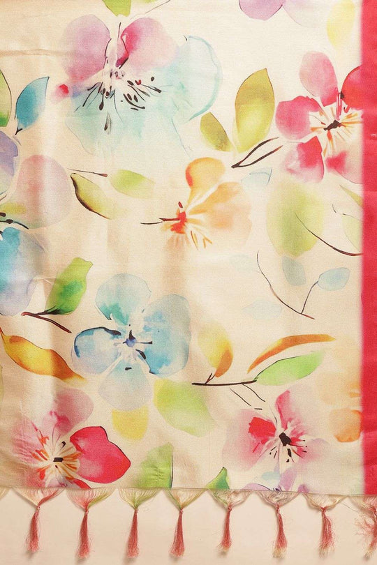 Megha Cream Soft Silk Floral Printed Ready to Wear Saree