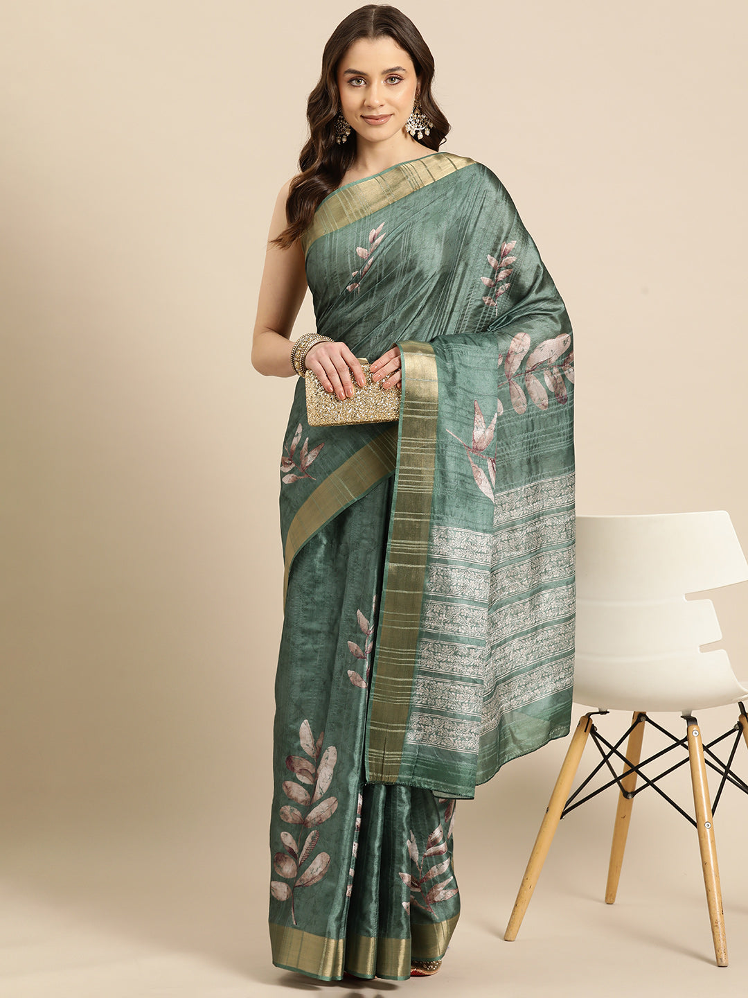 Lucia Green Soft Silk Floral Digital Printed Ready to Wear One Minute Saree