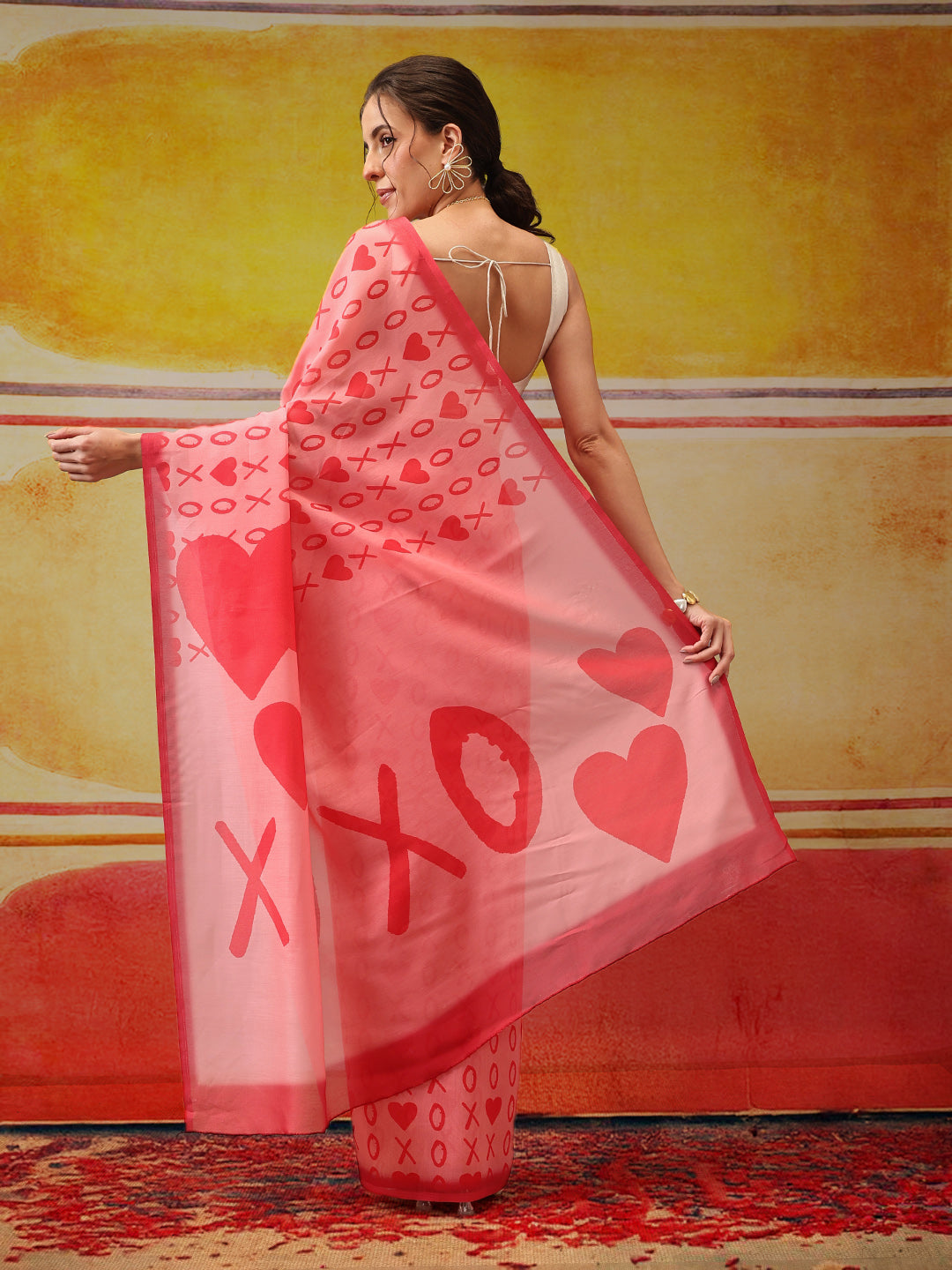 Eva Pink Mul Cotton Abstract Digital Printed Ready to Wear One Minute Saree