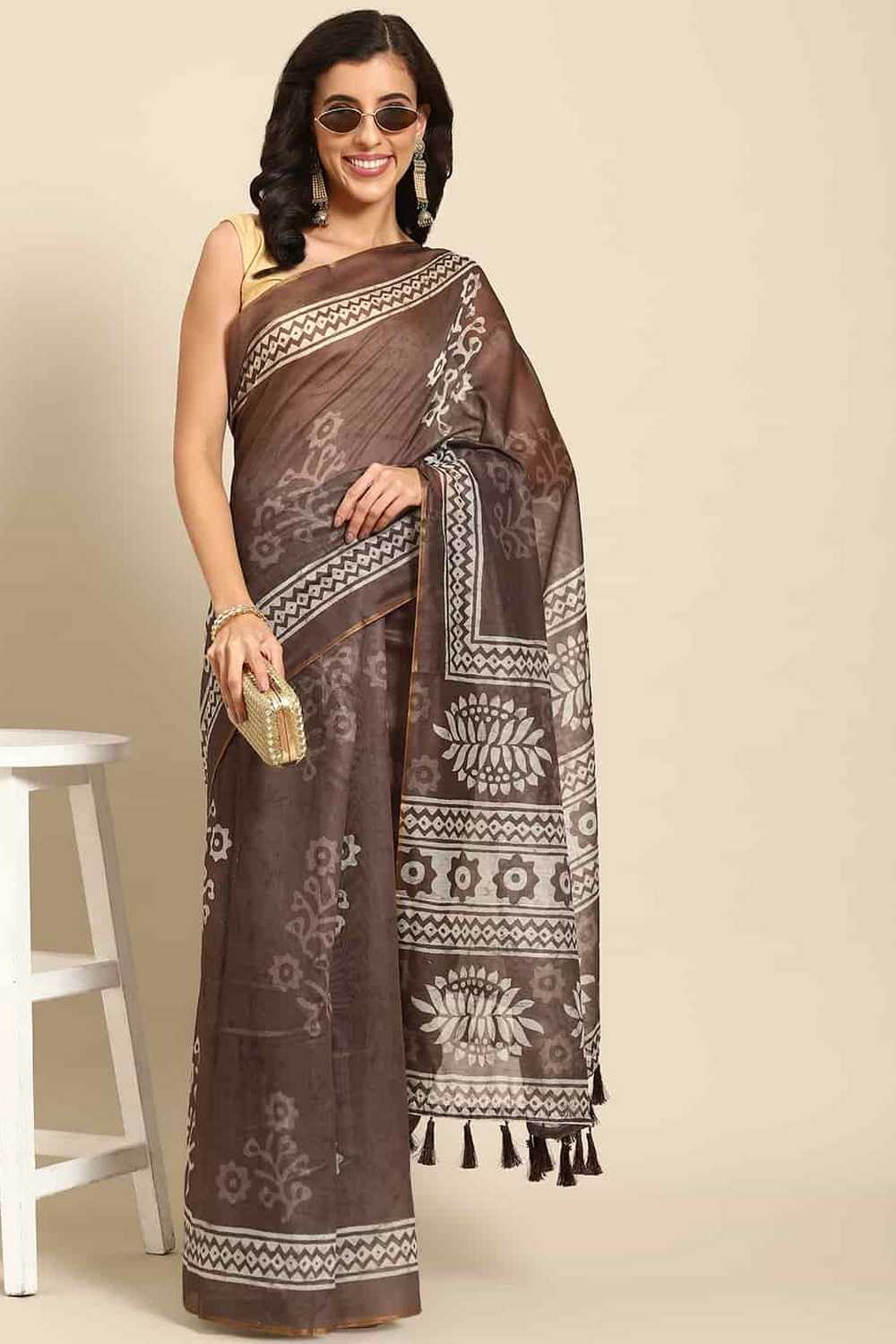 Zora Green Cotton Blend Abstract Digital Printed Ready to Wear One Minute Saree