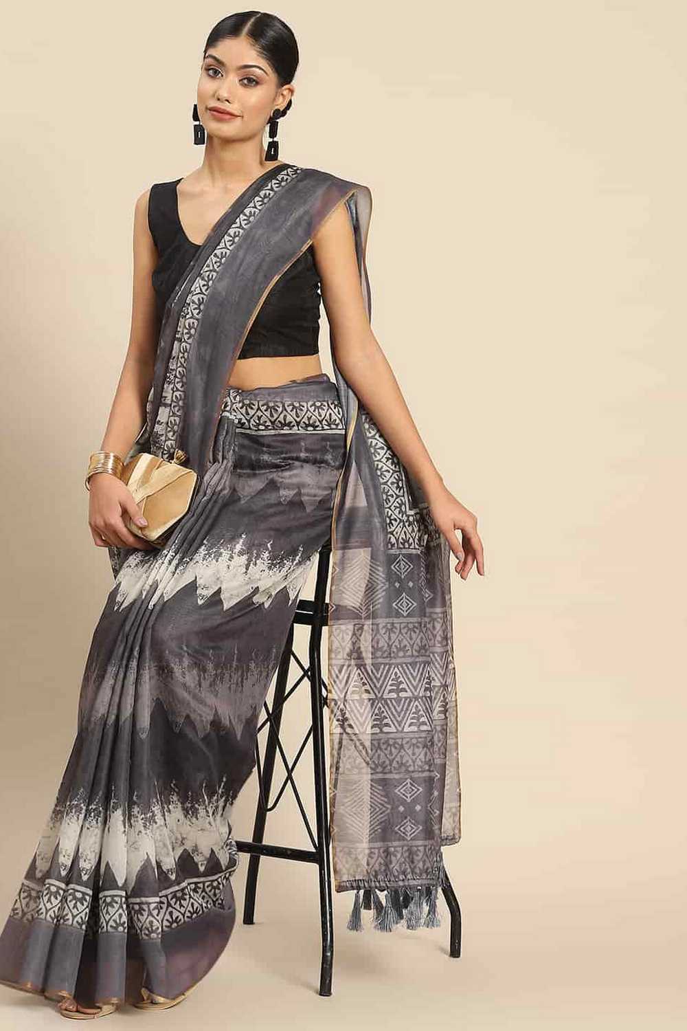 Zora Purple Cotton Blend Abstract Digital Printed Ready to Wear One Minute Saree
