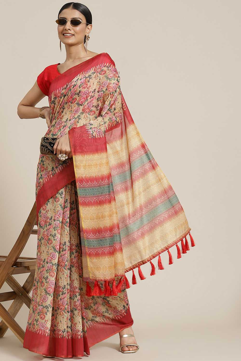 Zora Yellow Cotton Blend Kalamkari Digital Printed Ready to Wear One Minute Saree