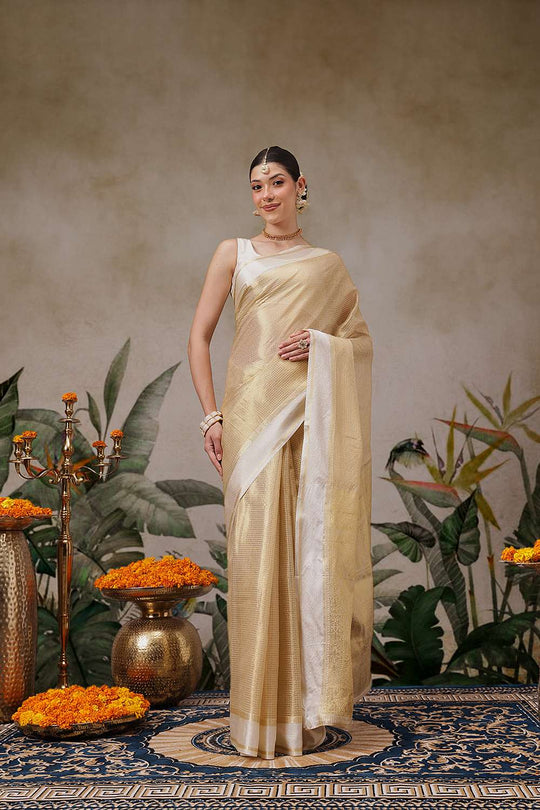 Ida Beige Muga Tissue Woven Ready to Wear One Minute Saree