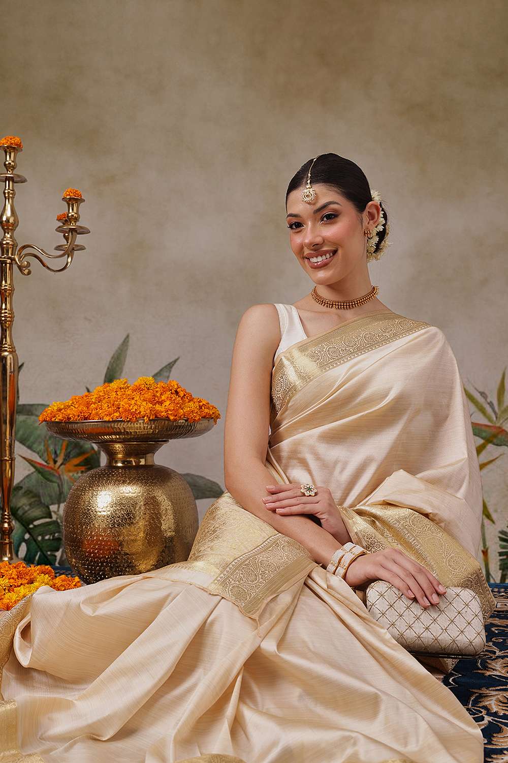 Leisha Beige Soft Silk Woven Ready to Wear One Minute Saree
