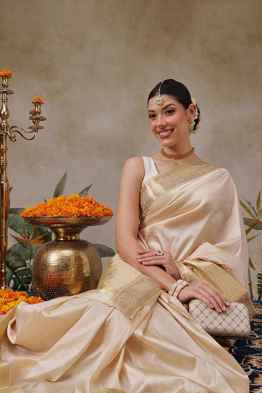 Leisha Beige Soft Silk Woven Ready to Wear One Minute Saree