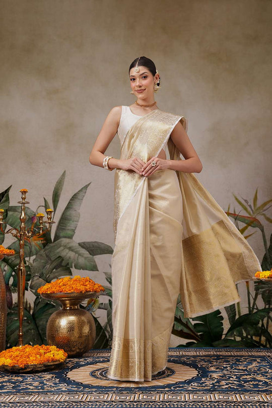 Joy Beige Tissue Woven Ready to Wear One Minute Saree
