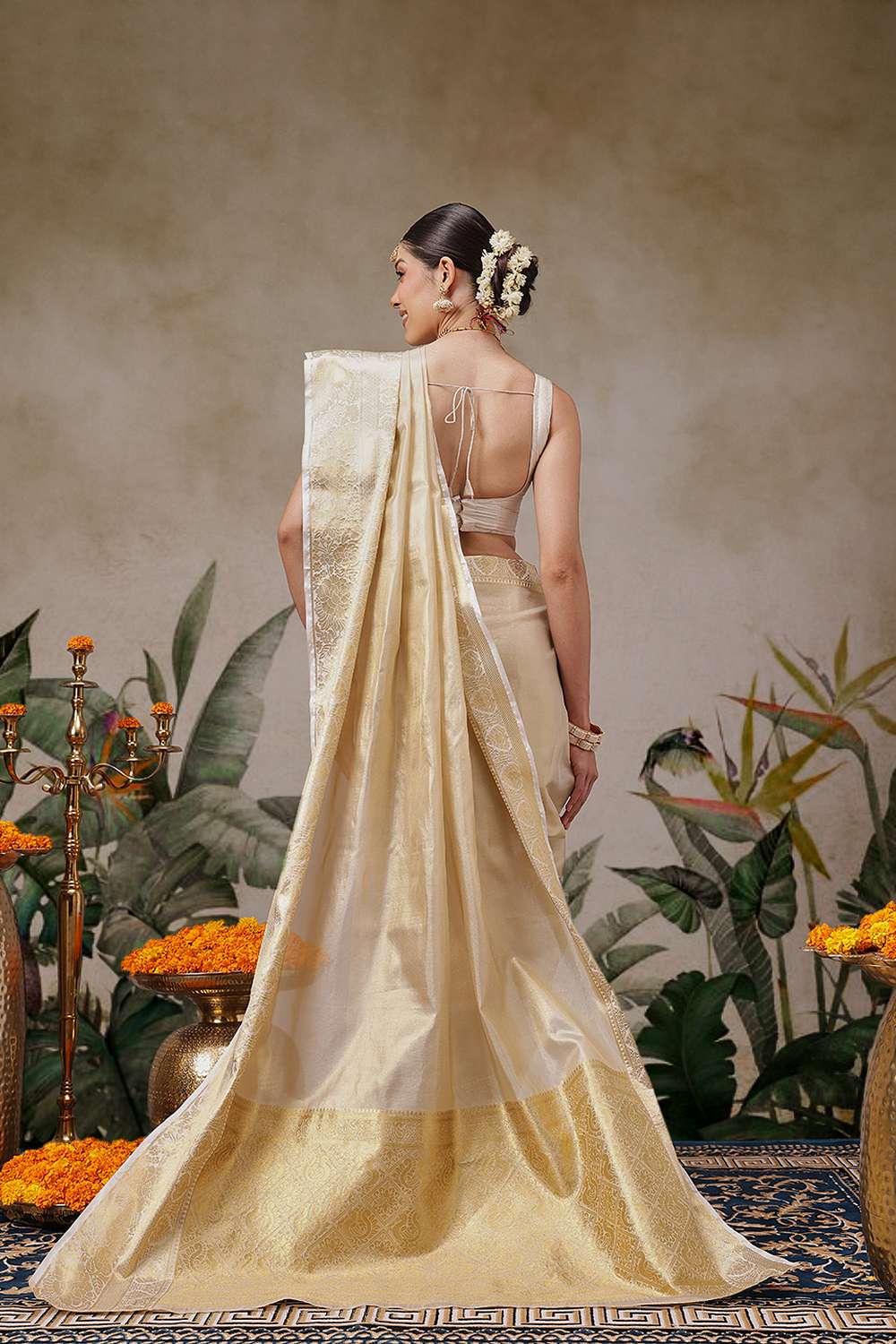 Joy Beige Tissue Woven Ready to Wear One Minute Saree