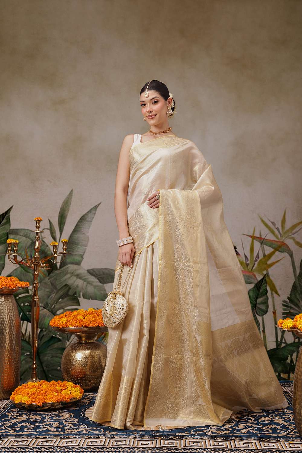 Isa Beige Tissue Woven Ready to Wear One Minute Saree