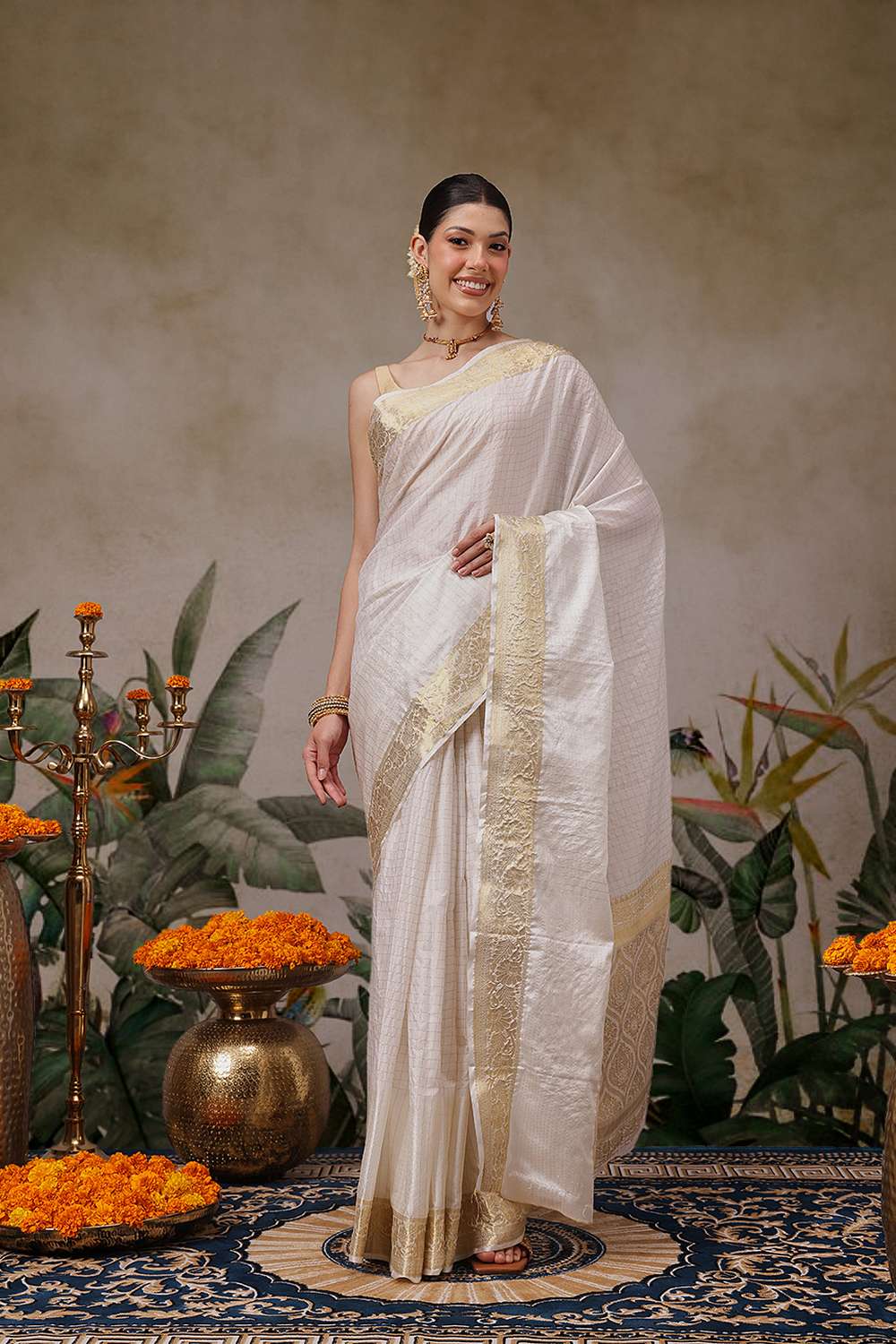 Leana Off White Soft Silk Woven Ready to Wear One Minute Saree