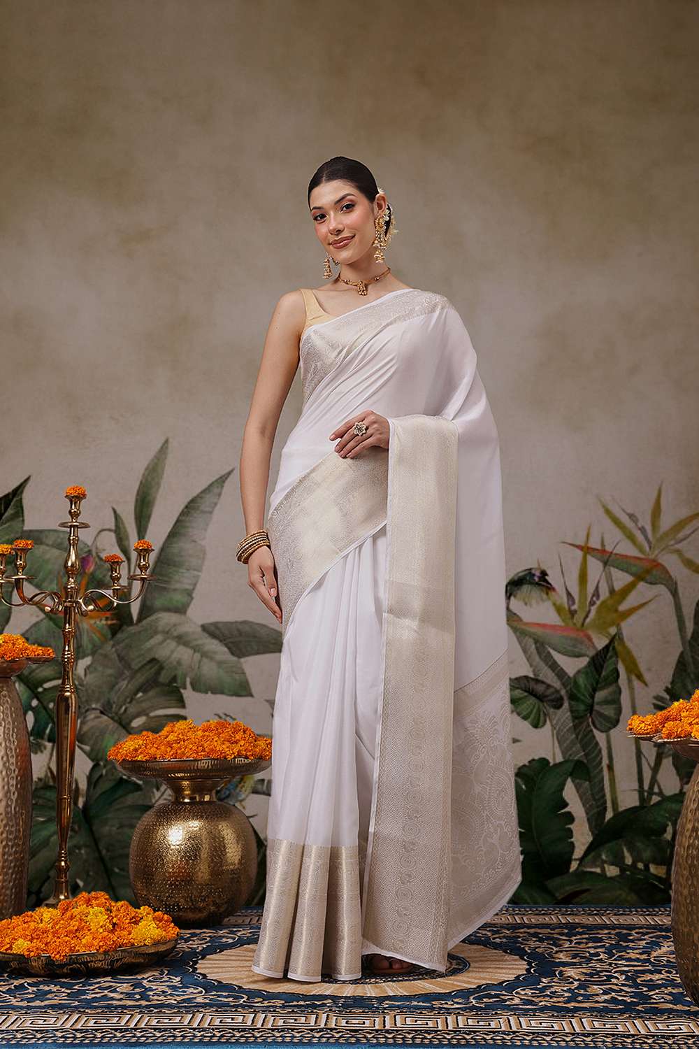 Jaya Off White Soft Silk Woven Ready to Wear One Minute Saree