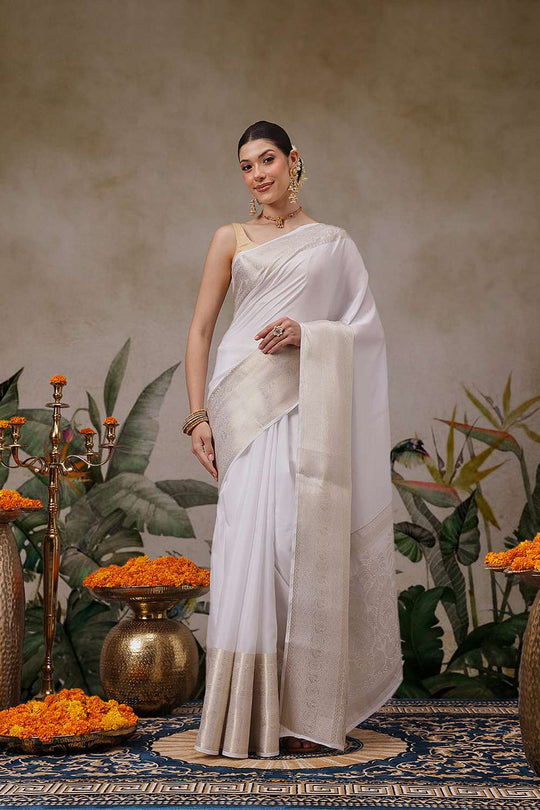 Jaya Off White Soft Silk Woven Ready to Wear One Minute Saree