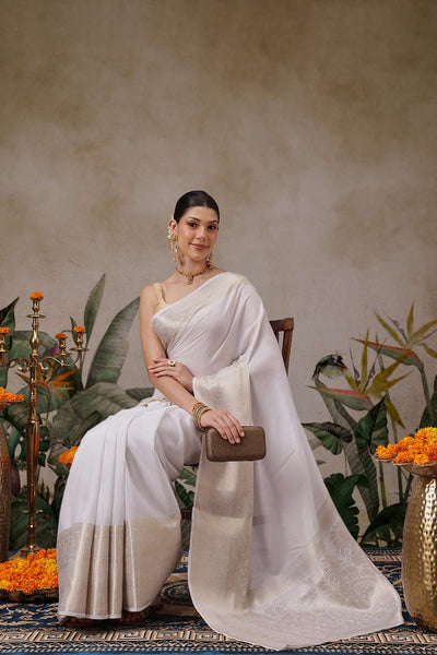 Jaya Off White Soft Silk Woven Ready to Wear One Minute Saree
