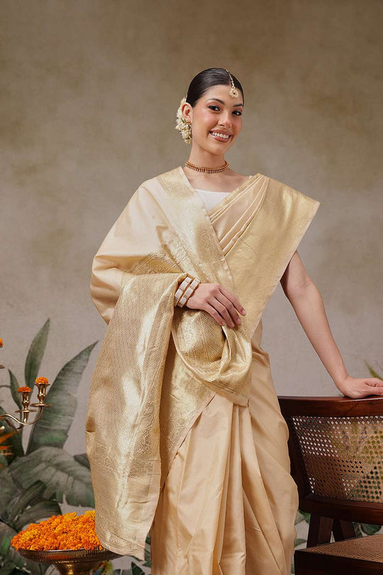 Avni Beige Soft Silk Woven Ready to Wear One Minute Saree