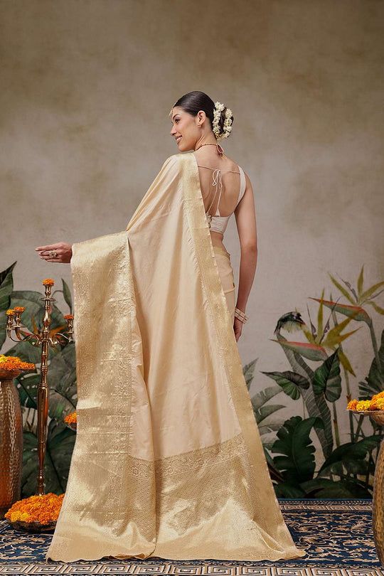 Avni Beige Soft Silk Woven Ready to Wear One Minute Saree