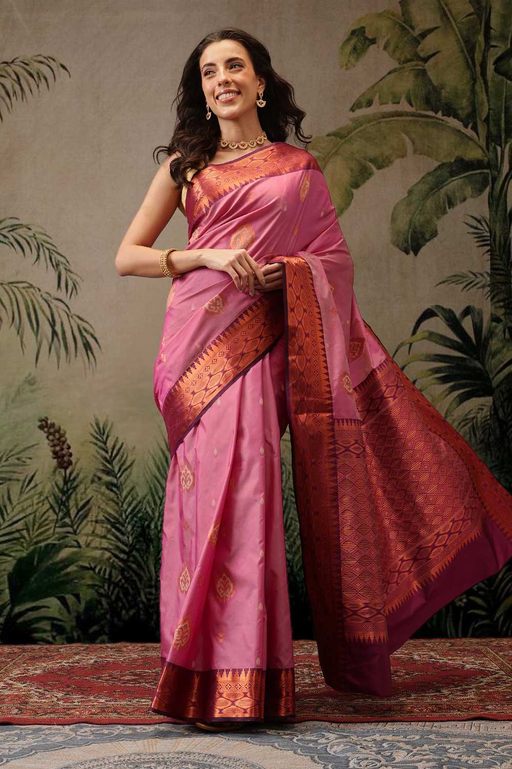 Lucia Light Pink Soft Silk Floral Zari Woven Ready to Wear One Minute Saree