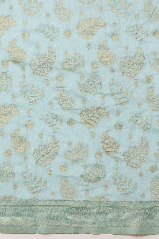 Tyra Turquoise Cotton Silk Floral Woven Ready to Wear Saree