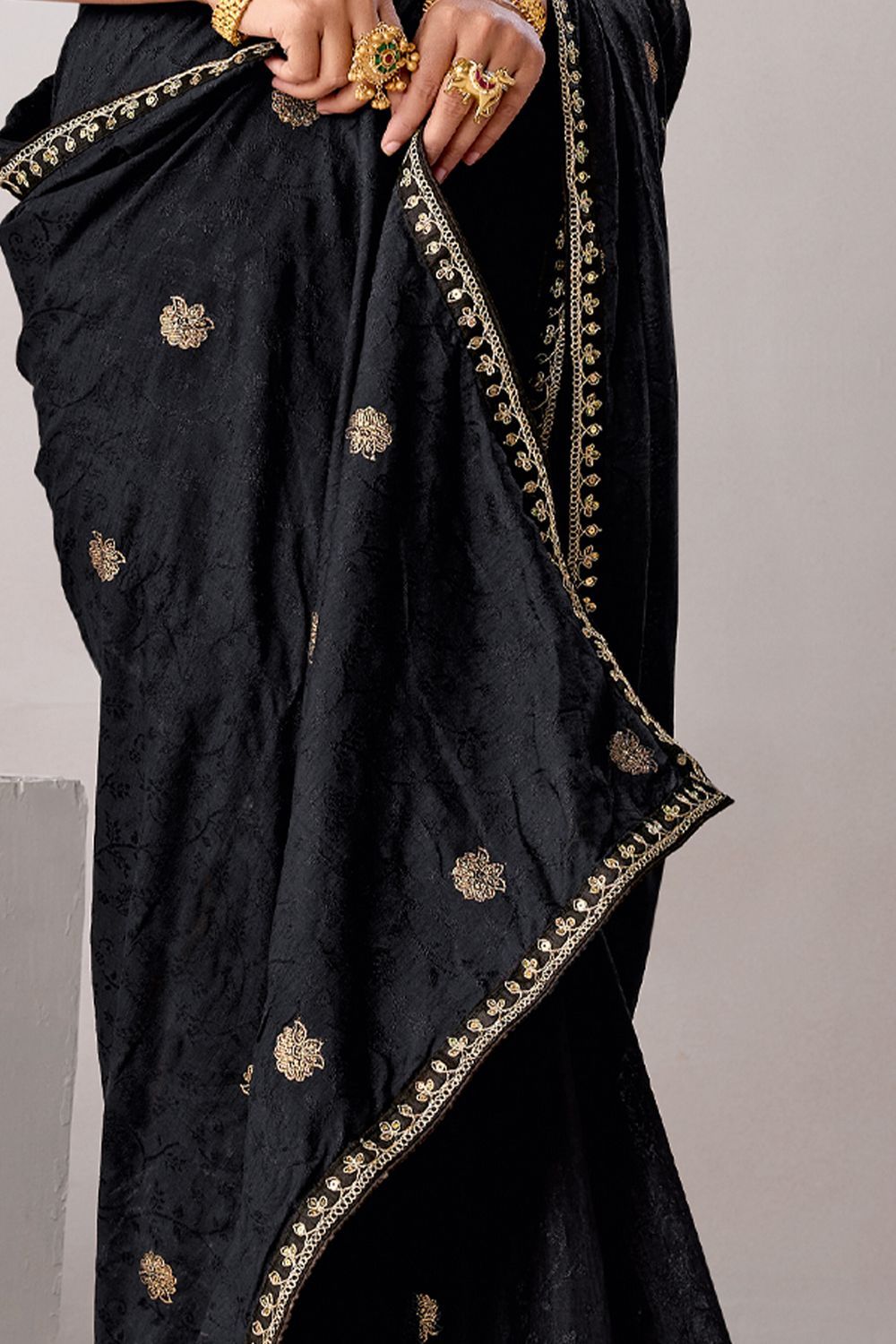 Sandie Black Silk Floral Woven Ready to Wear Saree