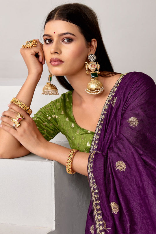 Sandie Purple Silk Floral Woven Ready to Wear Saree