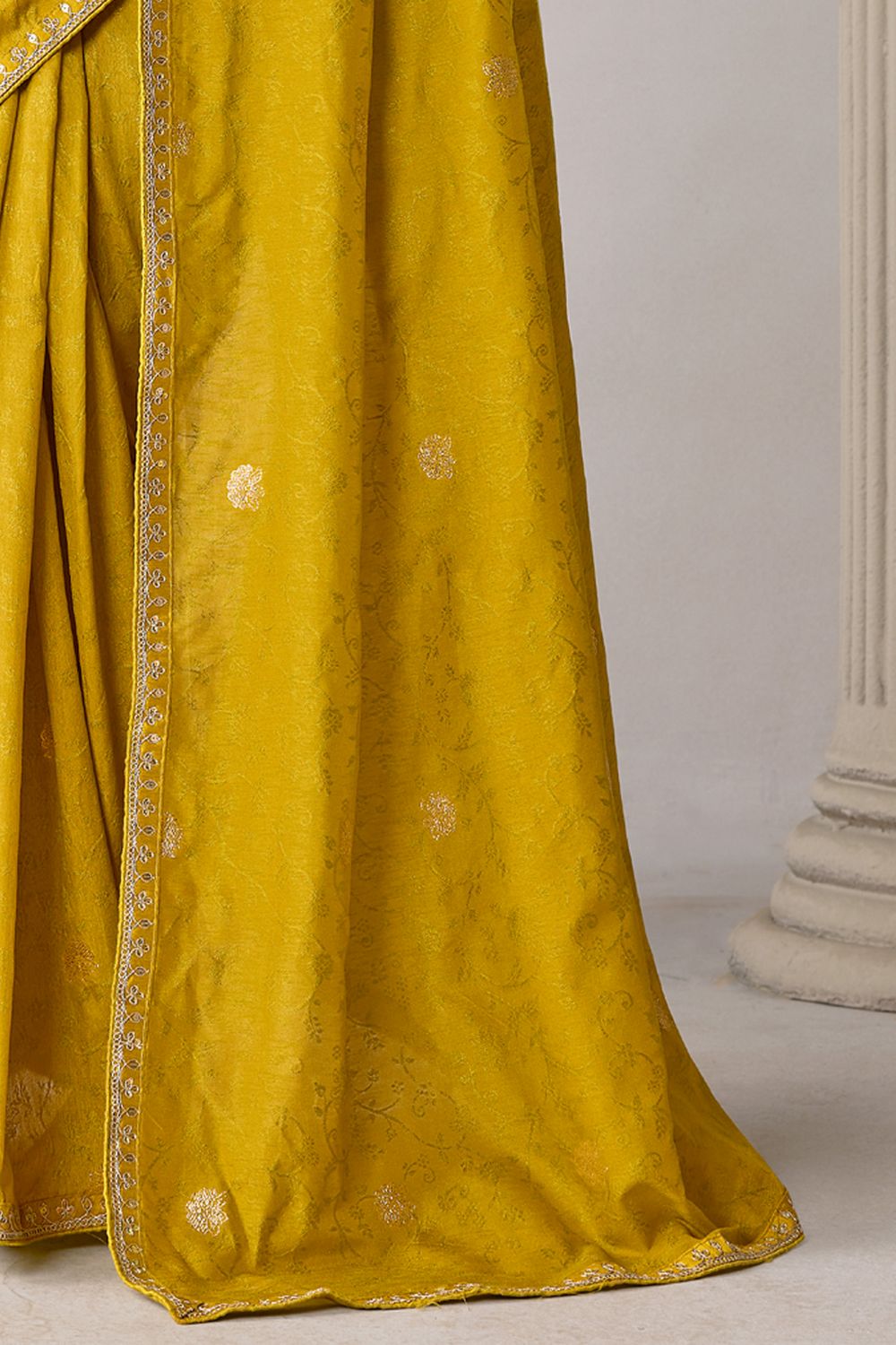 Sandie Mustard Silk Floral Woven Ready to Wear Saree
