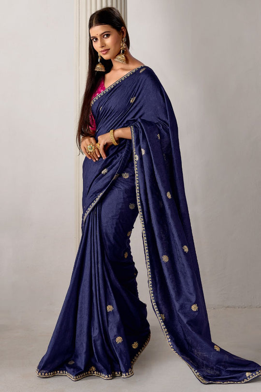 Sandie Navy Blue Silk Floral Woven Ready to Wear Saree