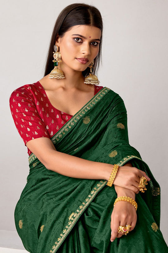 Sandie Green Silk Floral Woven Ready to Wear Saree