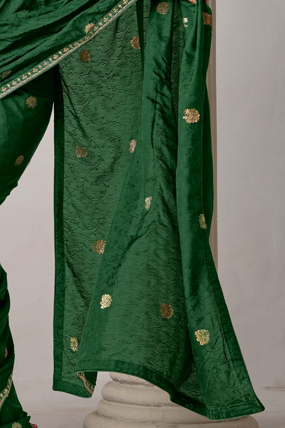 Sandie Green Silk Floral Woven Ready to Wear Saree