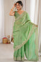 Aurora Green Satin Sequins Embellished Ready To Wear Saree