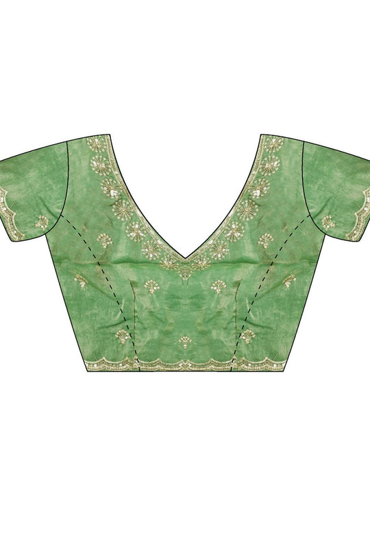 Aurora Green Satin Sequins Embellished Ready To Wear Saree